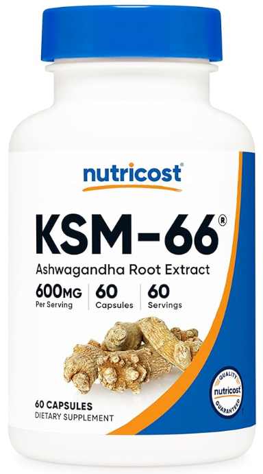 Nutricost KSM-66 Ashwagandha, Root extract · 600 mg per serving on pictured label