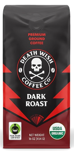 Death Wish Coffee Dark Roast Coffee, Ground · 16 oz bag pictured