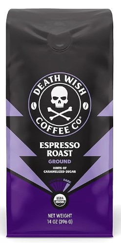 Death Wish Coffee Espresso Roast Coffee, Ground · 14 oz bag pictured