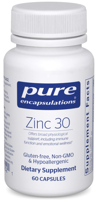 Pure Encapsulations Zinc 30, 30 mg zinc · 60 capsules pictured